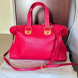 Authentic Fendi Red Leather Bag with Gold Accents